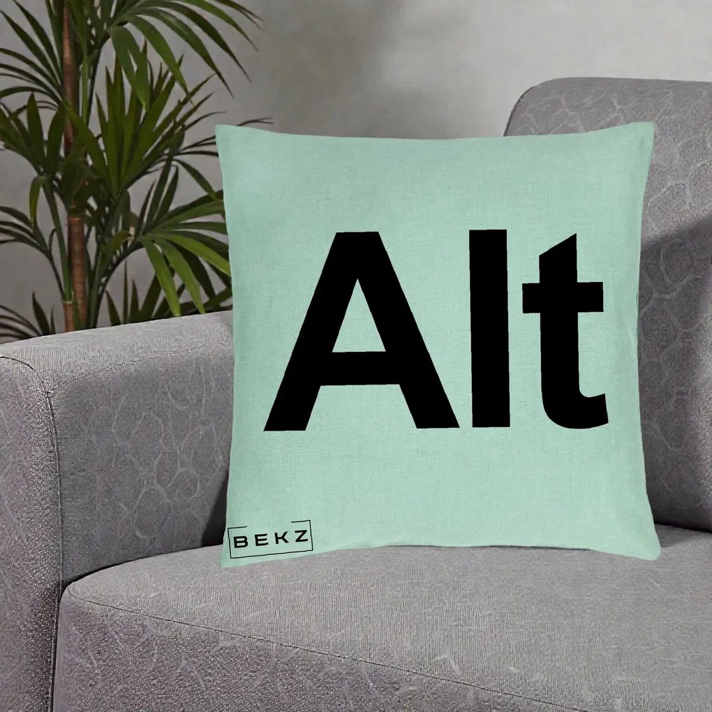 Perna Personalizata Tasta Alt Tipografie Bold, 40x40 cm, Verde Menta, Husa Detasabila, Perna Inclusa, BEKZ®