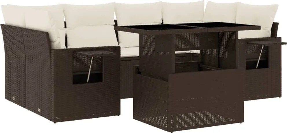 vidaXL Set canapele de grădină cu perne, 7 piese, maro, poliratan