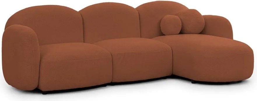 Colțar teracotă cu tapițerie din țesătură bouclé (cu colț pe partea dreaptă/cu șezlong) Orbit – Ropez