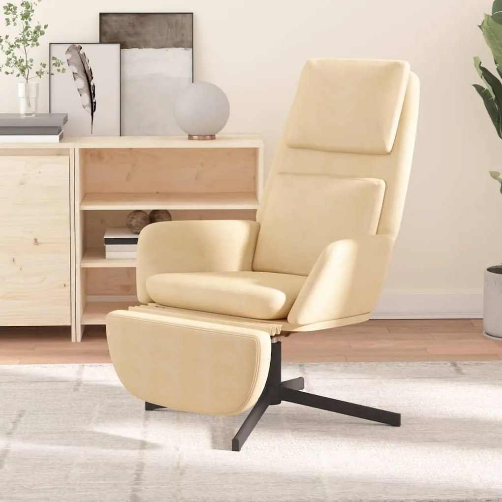 3097818 vidaXL Scaun de relaxare cu taburet, alb crem, catifea