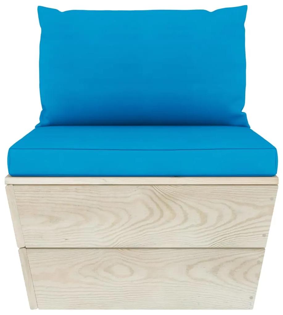 Set mobilier gradina din paleti cu perne, 12 piese, lemn molid Albastru deschis, 3x colt + 5x mijloc + 2x masa + 2x suport pentru picioare, 1