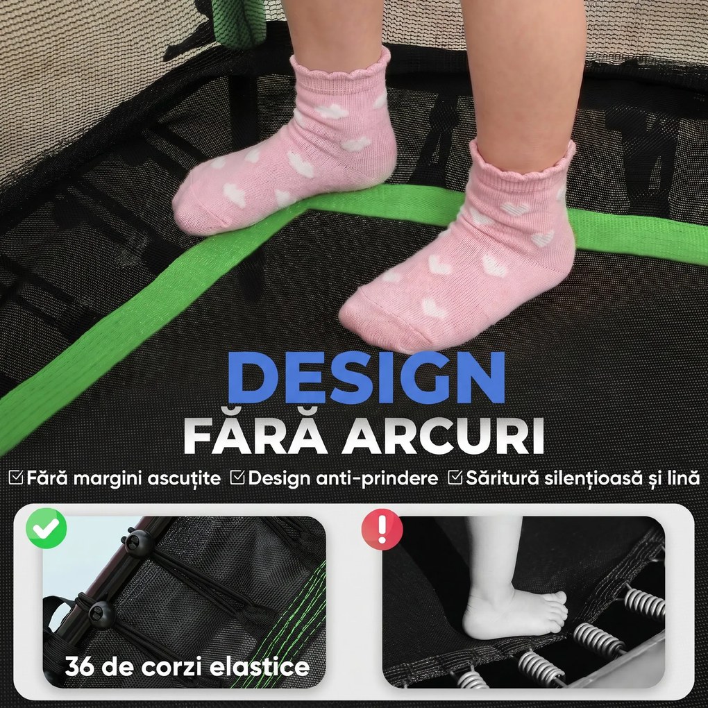 HOMCOM Trambulină Elastică pentru Copii 3-10 Ani cu Intrare cu Fermoar și Bare Căptușite, Ø163.5x190 cm, Verde | Aosom Romania