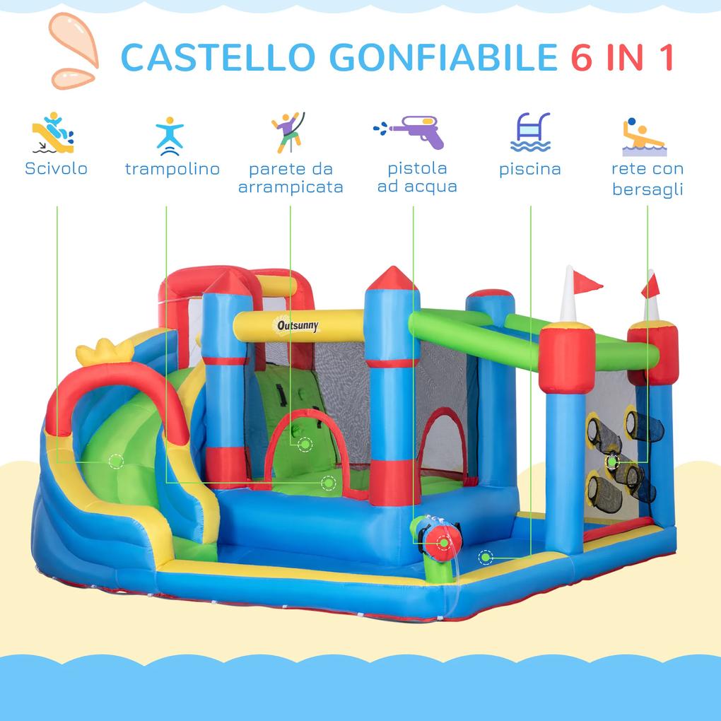 Outsunny Castel Gonflabil 5-în-1 pentru Copii, cu Sac Transport, 3-8 Ani, 3,9x3x2m, Multicolor | Aosom Romania