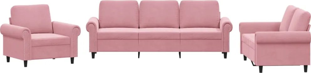vidaXL Set de canapele cu perne, 3 piese, roz, catifea
