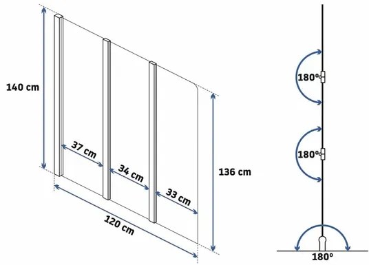 Paravan de cada pliabil Rea Agat-3 crom 120x140 cm mobil