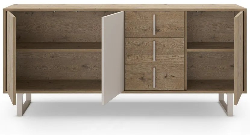 Comodă gri/în culoare naturală joasă cu aspect de lemn de stejar 180x80 cm Millay – Marckeric