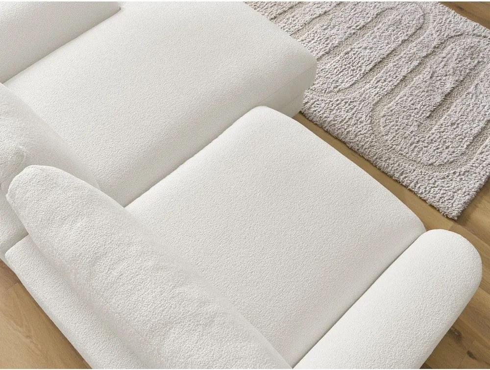 Colțar alb cu tapițerie din țesătură bouclé (cu colț pe partea dreaptă/cu șezlong) Leonore – Bobochic Paris