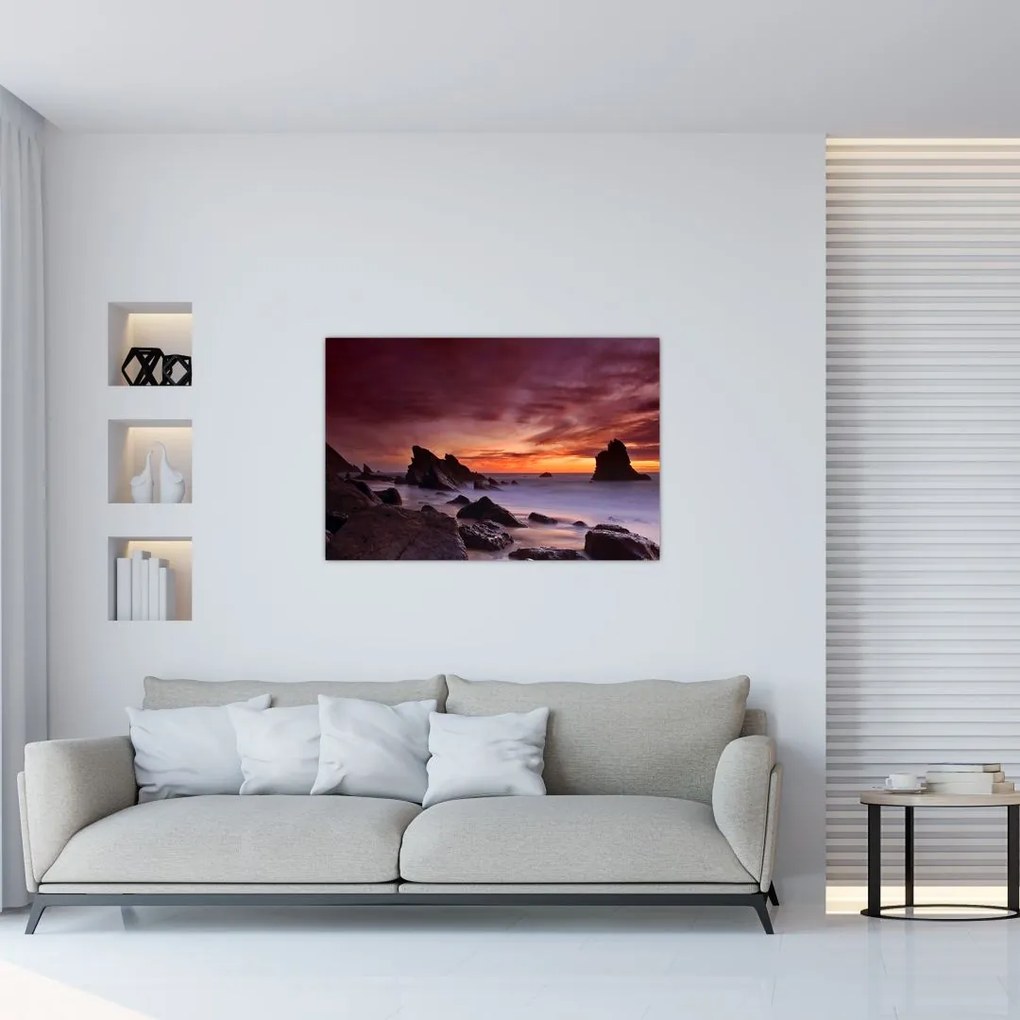 Tablou cu apus de soare pe mal (90x60 cm)