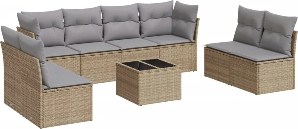 vidaXL Set canapele de grădină, 9 piese, cu perne, bej, poliratan