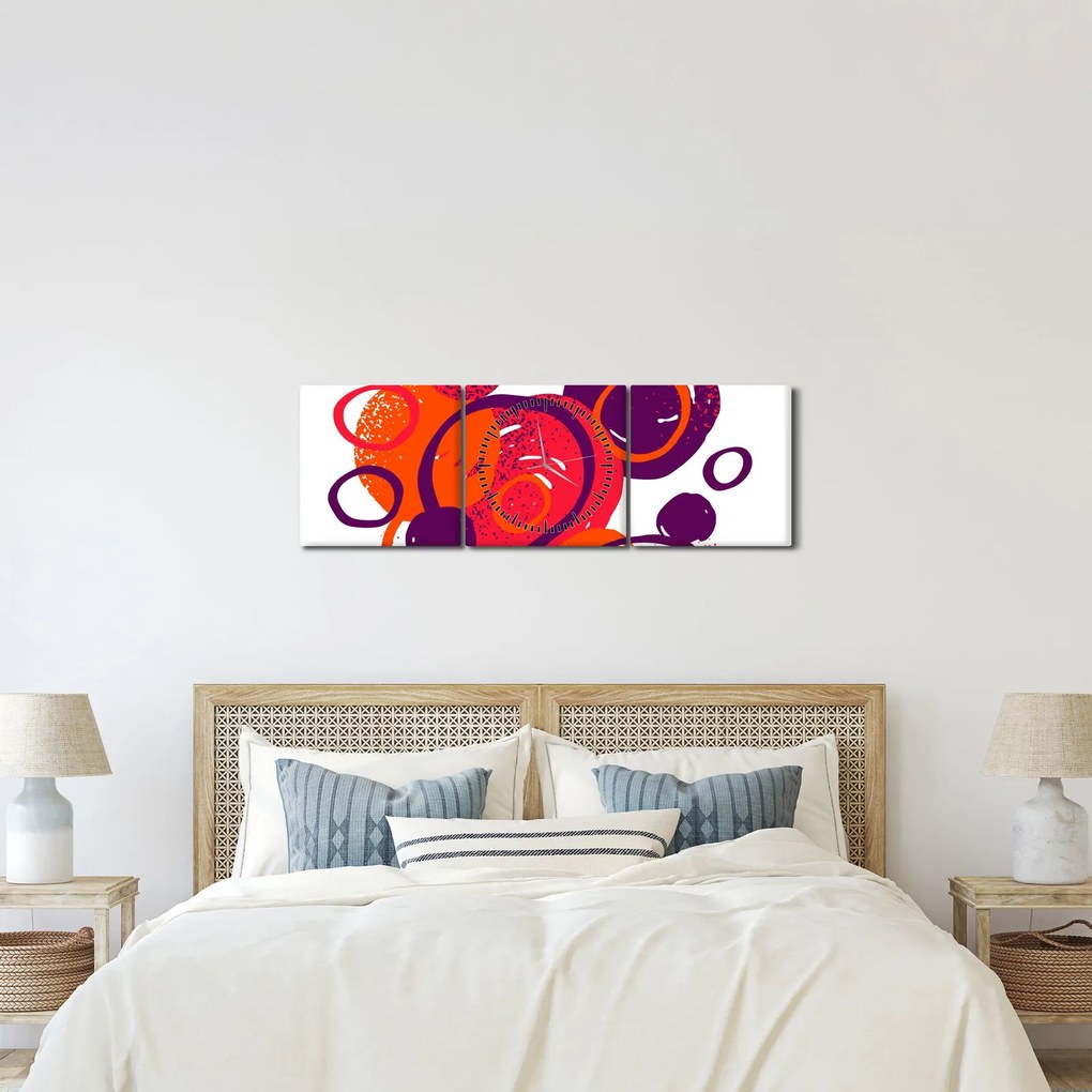 Tablou - Motiv cercuri în culori calde (cu ceas) (90x30 cm)