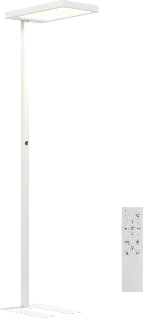 HOMCOM Lampă LED de podea, lumină prietenoasă cu ochii, lampă de podea cu telecomandă, luminozitate reglabilă, plastic, metal, alb | Aosom Romania