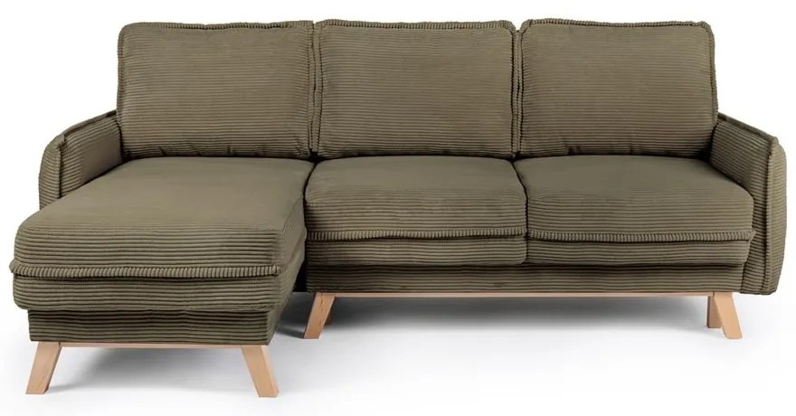 Colțar verde extensibil cu tapițerie din catifea reiată (cu colț variabil) Tori – Bonami Selection