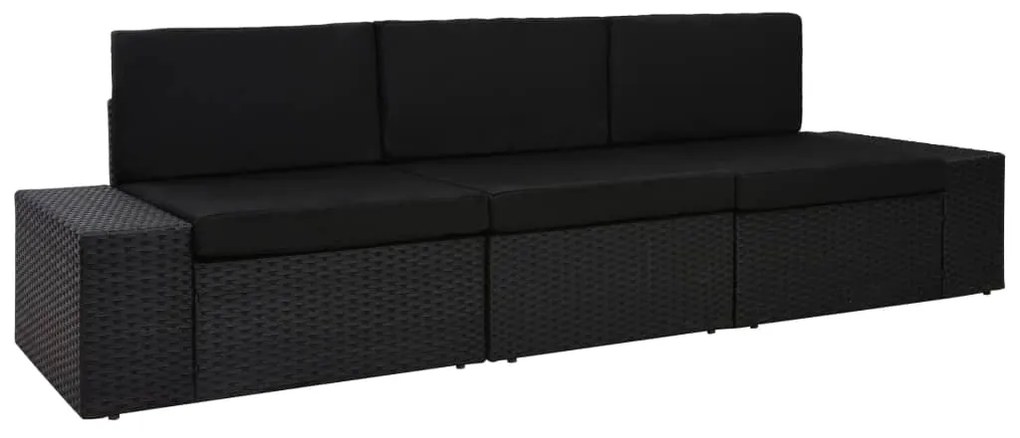 vidaXL Canapea modulară cu 3 locuri, negru, poliratan