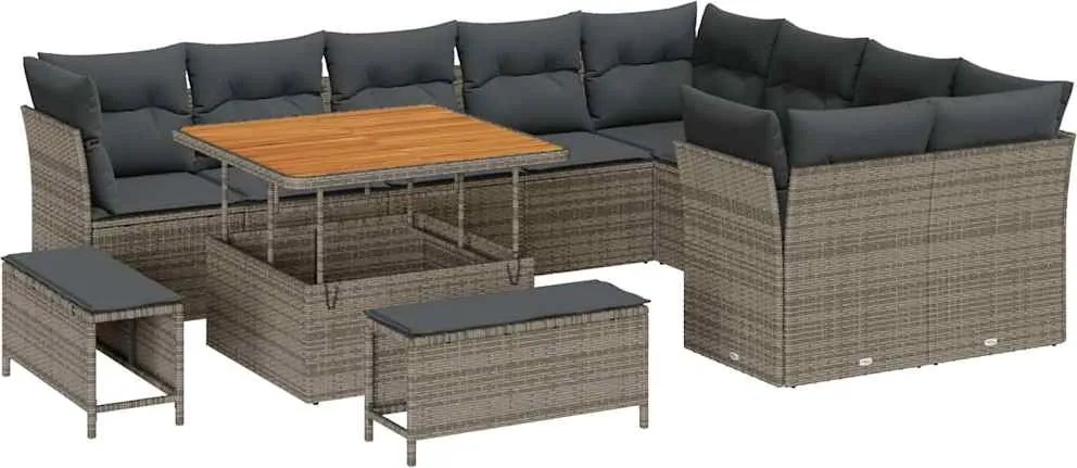 vidaXL Set de canapele pentru grădină cu pernă 12 pcs Gri
