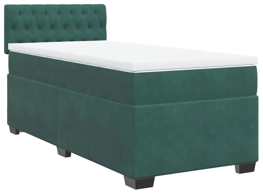 3286195 vidaXL Pat box spring cu saltea, verde închis, 90x190 cm, catifea