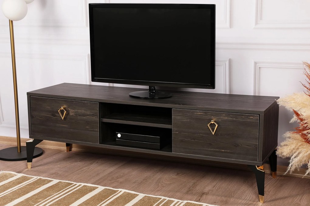 Comoda TV Posh, Alb - Maro inchis, 143 x 47 x 40 cm