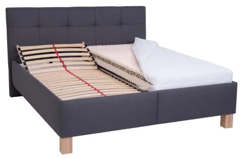 Pat tapițat MARIA 180x200 cm, gri, cu spațiu de depozitare, fără saltea