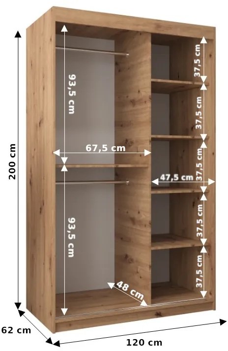 Dulap de haine 120 cm Toki 2 (alb mat + stejar sonoma). 1064974