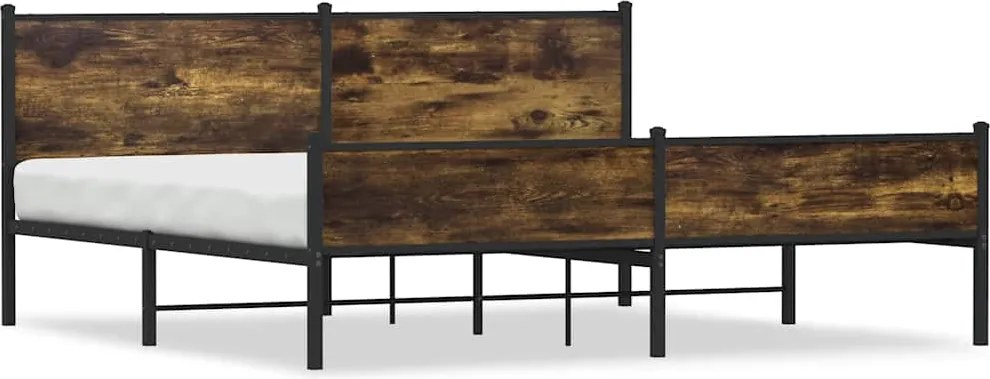 vidaXL Cadru pat metalic fără saltea, stejar fumuriu, 200x200 cm