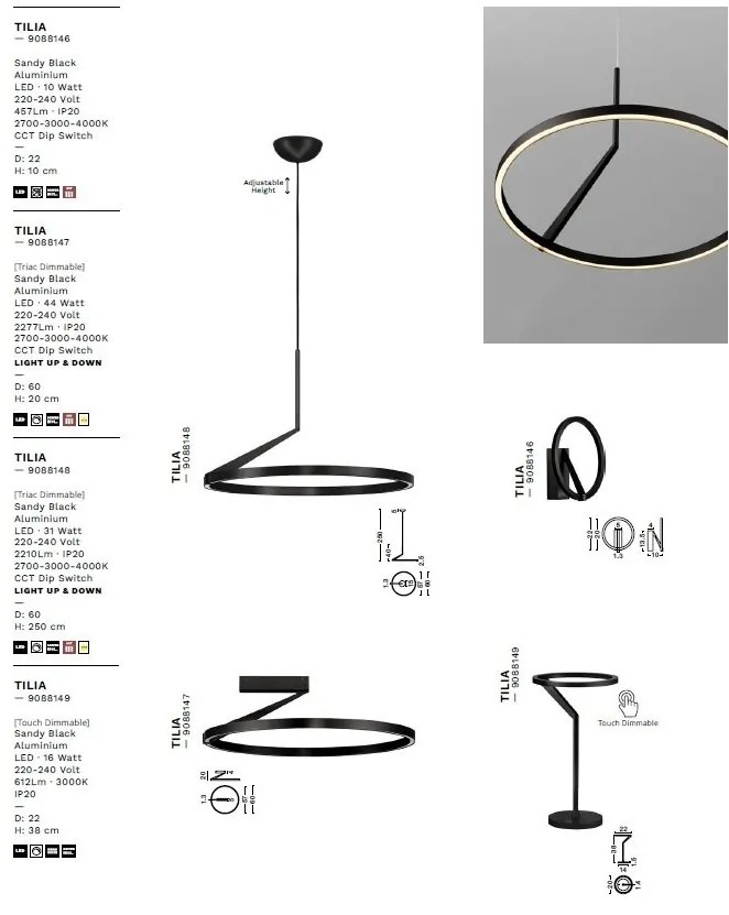 Lustra LED suspendata design minimalist TILIA negru