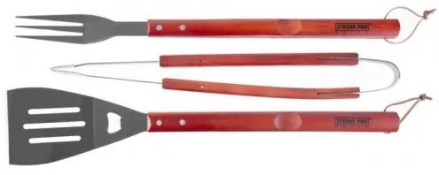 Ustensile pentru barbecue, grill, gratar, inox, maner lemn, set 3 piese