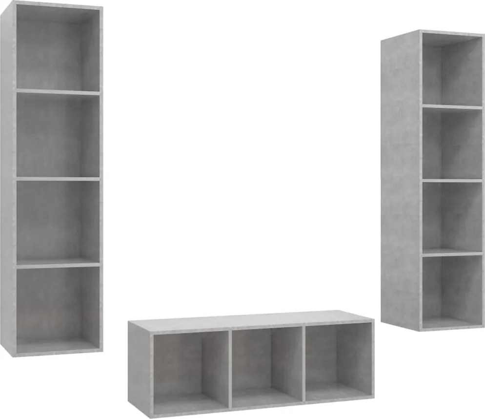 vidaXL Set de dulapuri TV, 3 piese, gri beton, lemn prelucrat
