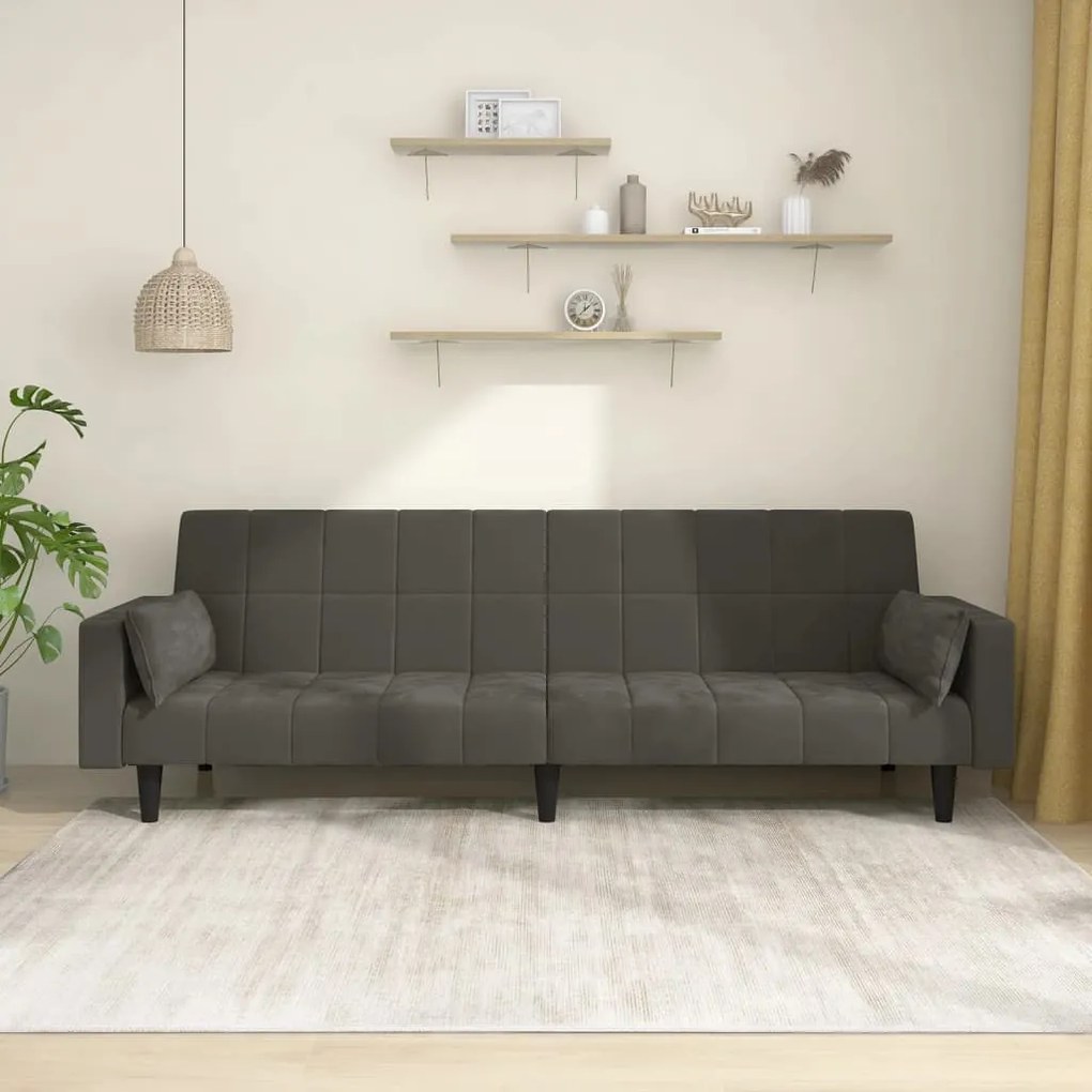 337514 vidaXL Canapea extensibilă cu 2 locuri, 2 perne, gri închis, catifea