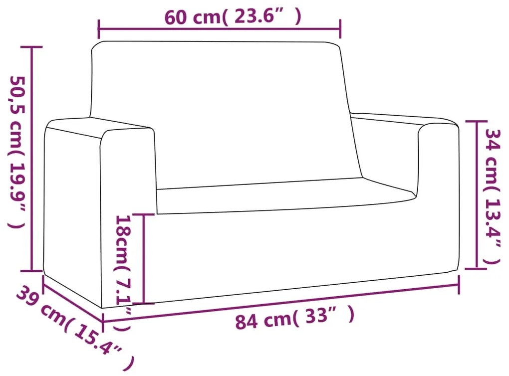 Canapea pentru copii cu 2 locuri, roz, plus moale
