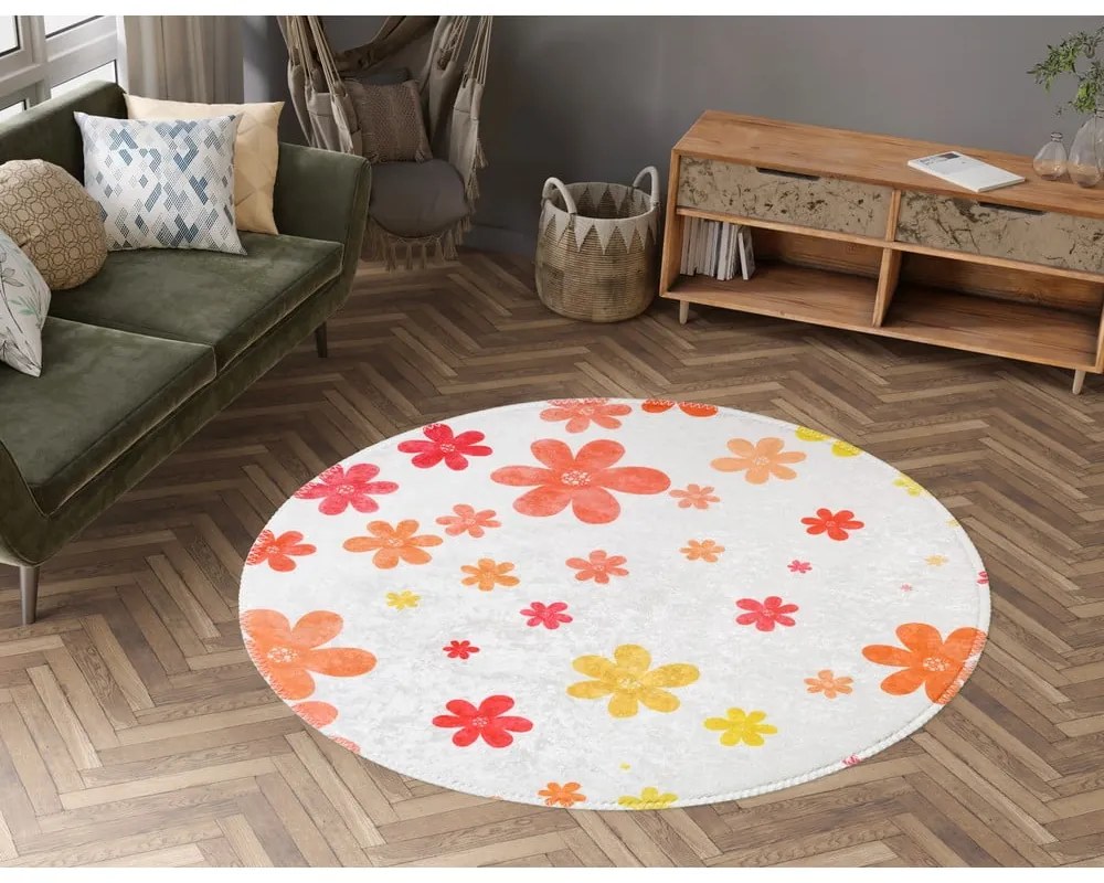 Covor pentru copii portocaliu-fildeș lavabil ø100 cm Fall Flowers – Vitaus