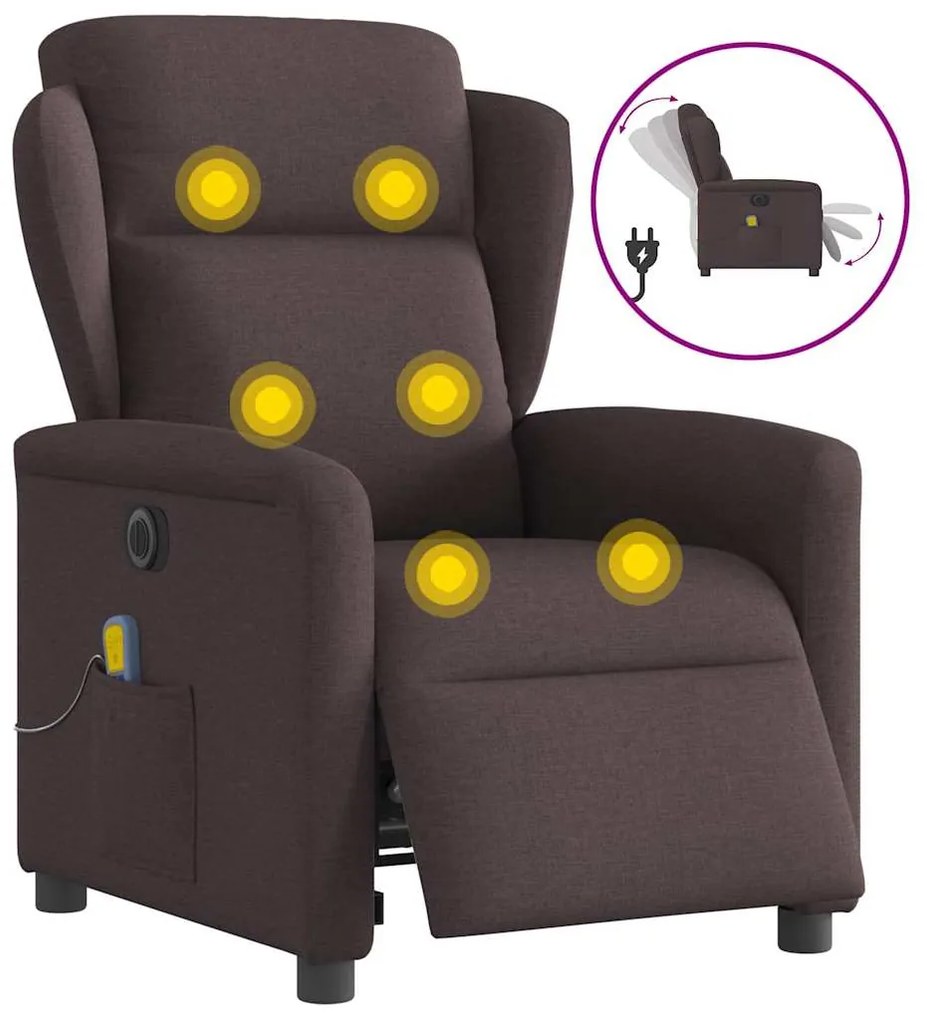 vidaXL Fotoliu electric de masaj rabatabil, maro închis, textil