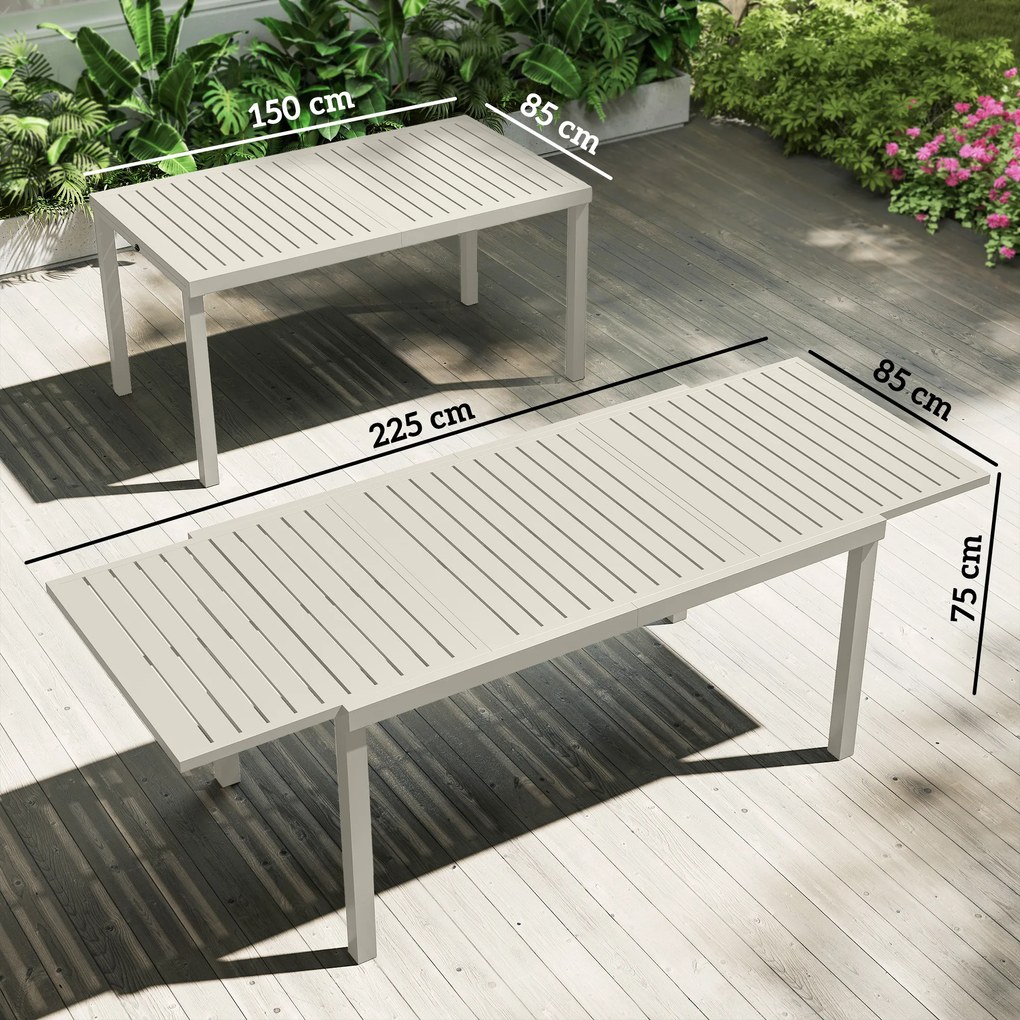 Outsunny Masă de Grădină Extensibilă pentru 6-8 Persoane, din Aluminiu cu Blat cu Lamele, Alb | Aosom Romania