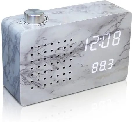 Ceas cu LED și radio Gingko Click Clock Marble, gri