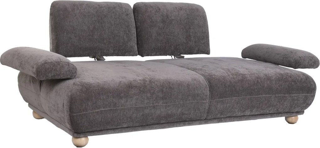 Canapea cu 3 locuri din bumbac, gri, spătar rabatabil, picioare sferice din lemn, material rezistent la pete, 85 x 220 x 111 cm, „Èze”