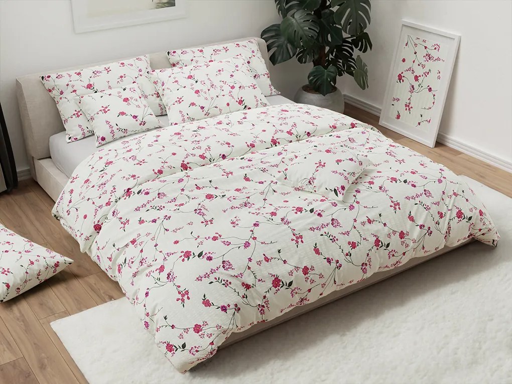 Lenjerie de pat creponata crem FLORAL CREAM Dimensiune lenjerie de pat: 70 x 90 cm | 140 x 200 cm