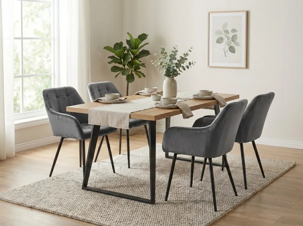 Fotoliu de sufragerie LOREN VELVET gri cu picioare negre