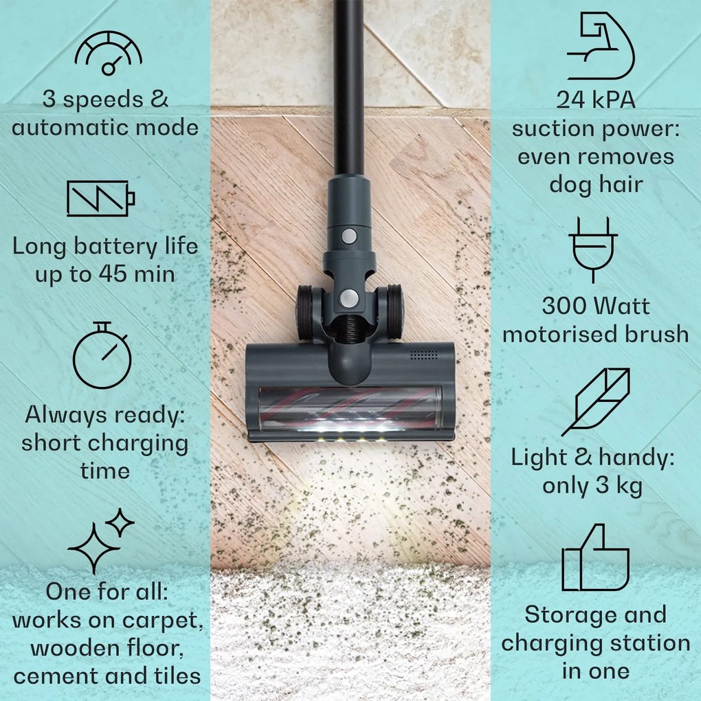 Klarstein LARMA, aspirator, fără fir, fără sac, timp de funcționare maxim 45 min, LED