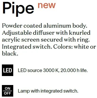 Aplica de perete cu spot LED directionabil PIPE AP BIANCO