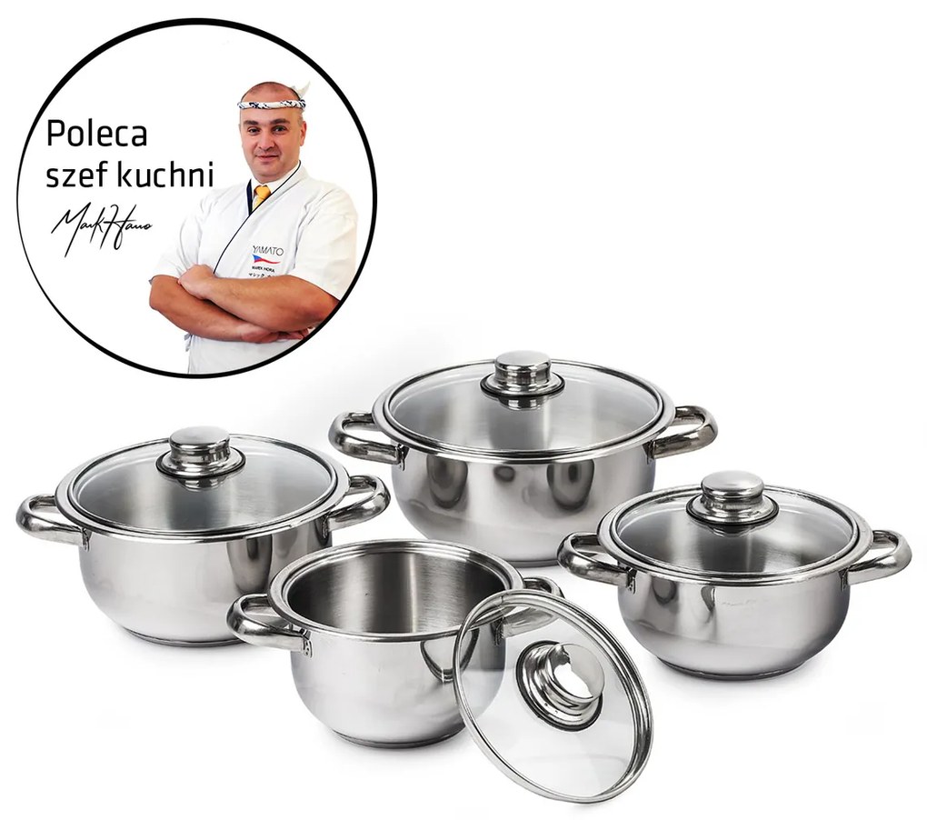 4Home set oale inox cu capac sticlă Destiny, 8 piese