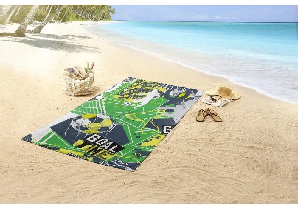 Prosop de plajă verde din catifea pentru copii 75x150 cm Goaltime – Good Morning