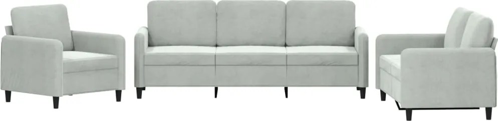 vidaXL Set de canapele, 3 piese, gri deschis, catifea