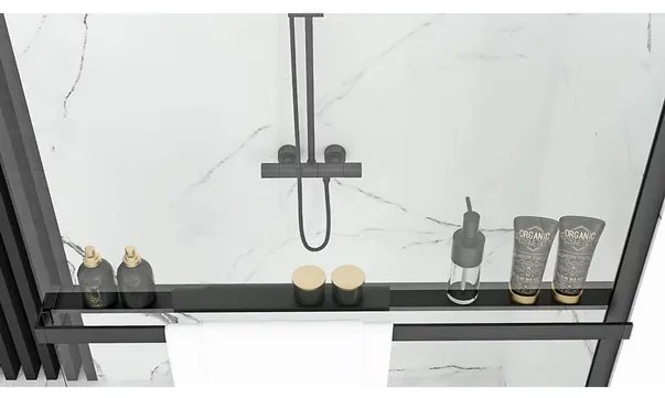Paravan de dus tip Walk-in Rea Bler 80x195 cm si etajera cu suport negru