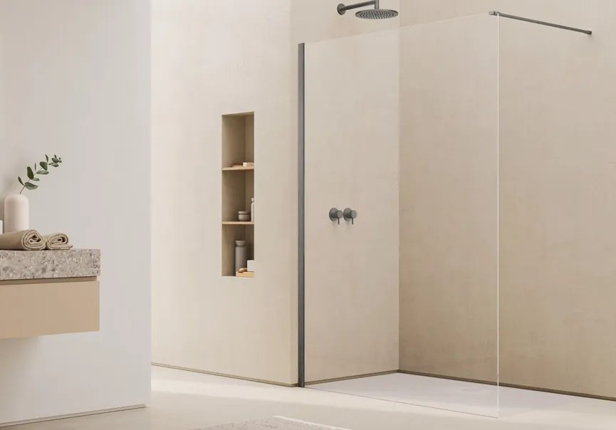 Paravan dus sticla walk-in 120x200 cm, gun metal periat, sticla 8 mm, Ronal Easy 1200x2000 mm, Gun metal periat