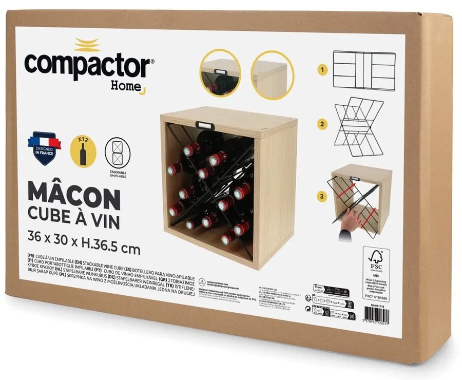 Raft pentru sticle de vin în culoare naturală cu aspect de lemn de frasin număr de sticle 12 36,5x36x29 cm Macon – Compactor