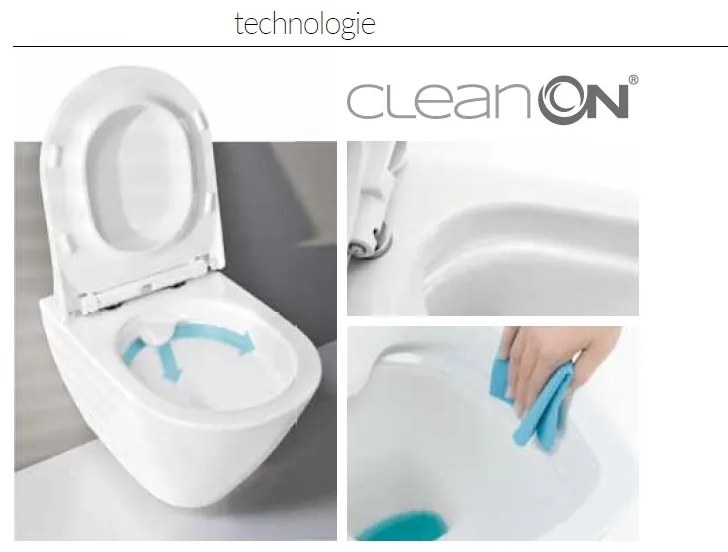 Set vas WC suspendat Cersanit, Carina, Clean On, cu capac duroplast, alb