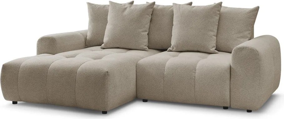 Colțar bej extensibil/cu spațiu de depozitare cu tapițerie din chenille (cu colț pe partea stângă/cu șezlong) Roxelane – Bobochic Paris