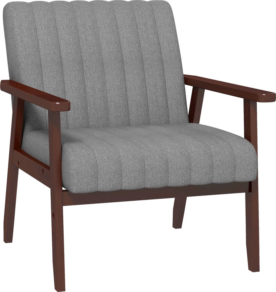 HOMCOM Fotoliu Tip Scaun din Material, Fotoliu Capitonat pentru Dormitor, Sufragerie, cu Picioare din Lemn, 64x74,5x75,5 cm, Gri | Aosom Romania