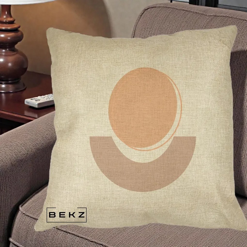 Perna Decorativa Geometric Boho Luna si Disc, 40x40 cm, Crem, Husa Detasabila, Perna Inclusa, BEKZ®