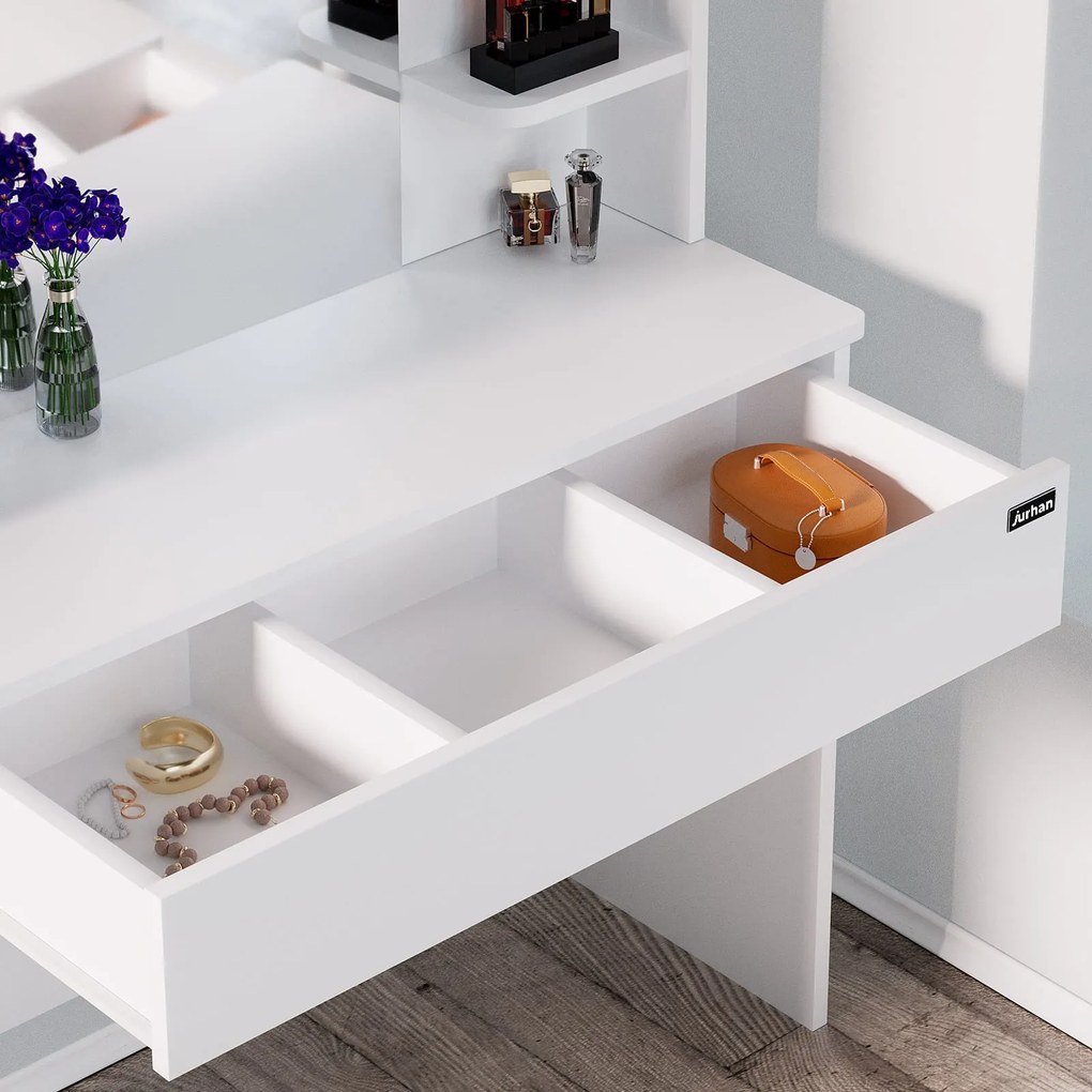 Măsuță de toaletă LUCIA, 108x40x140cm, albă Jurhan