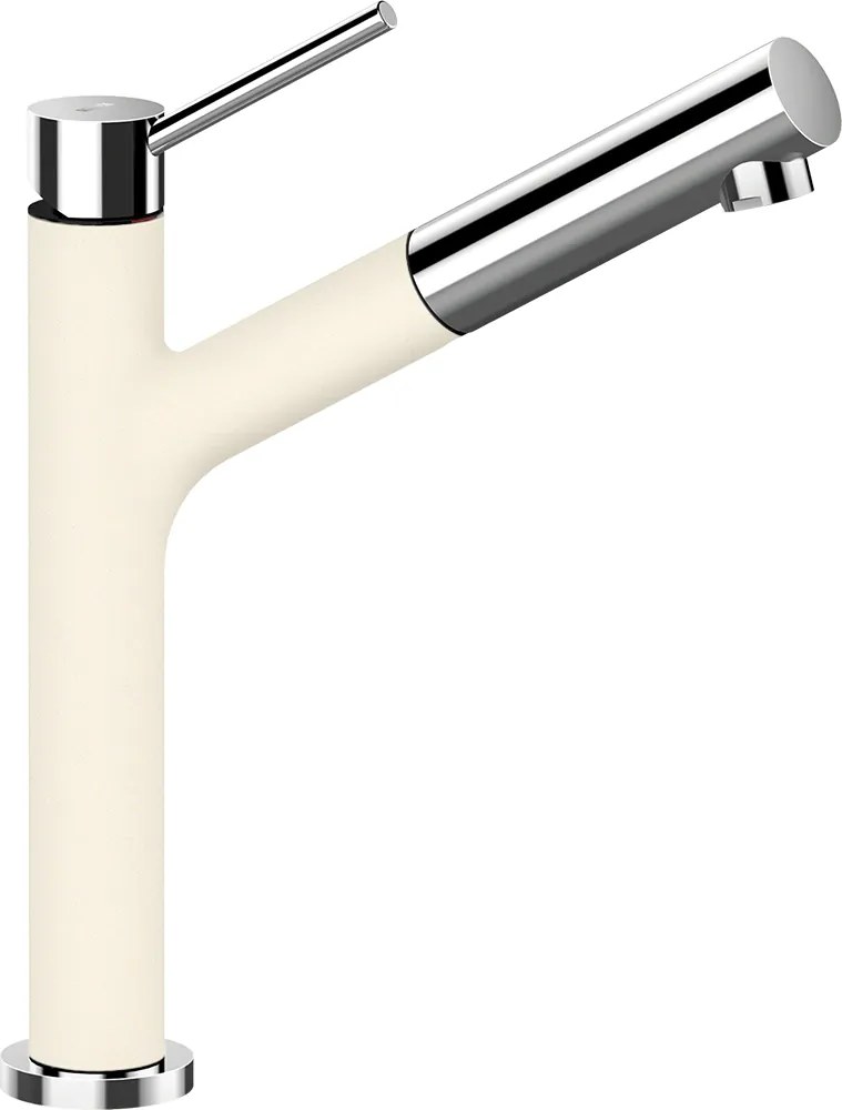 Baterie bucatarie Schock Dion Cristadur Magnolia cu cap extractibil, aspect granit, cartus ceramic, alb cremos