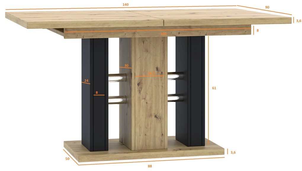 Masă de sufragerie Wamo (artisan + Negru) (pentru 6 până la 8 persoane). 1055272